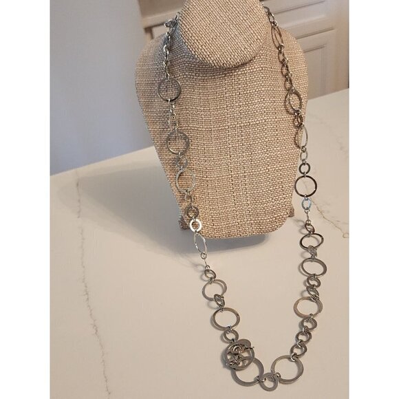 Chico's Silver Tone Necklace Connected Circle Metal Chains - Picture 4 of 7